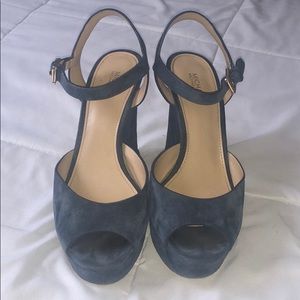 Michael Kors blue suede chunky heels
